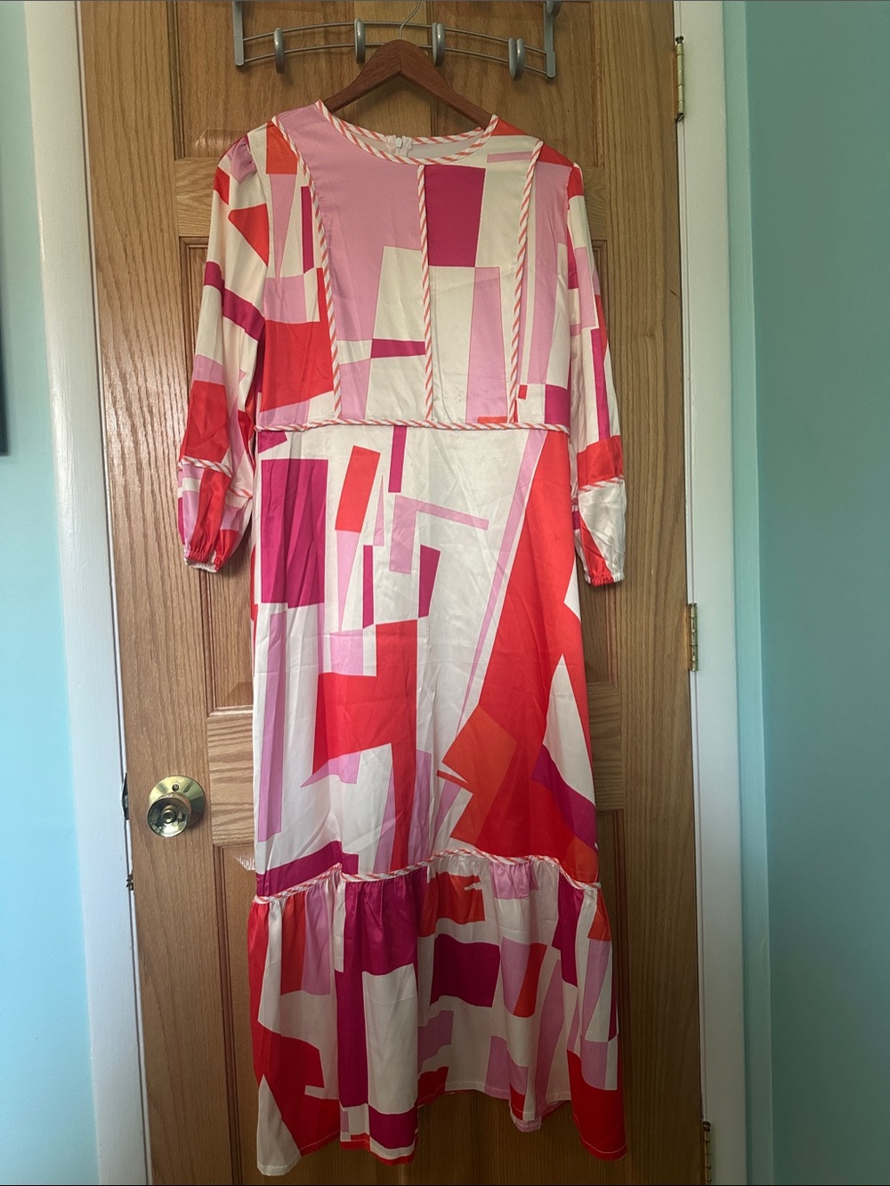 Colorblock Pink & Red Geometric Maxi Dress